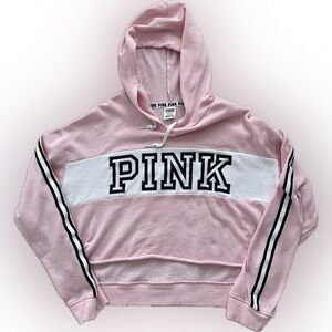 Victoria's Secret PINK Light Pink Hoodie w/ Black & White Striped Sleeves Size L